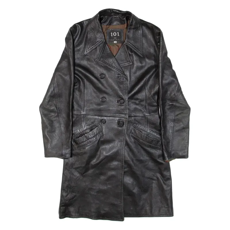 101 Womens Overcoat Coat Black Leather M