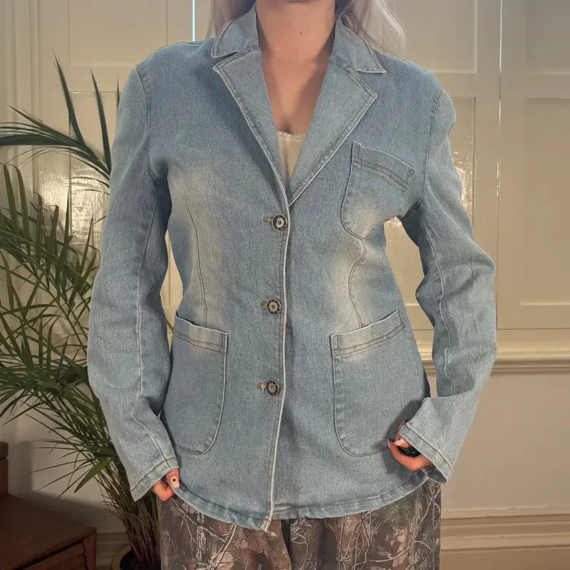 Bangjuji Denim Jacket - Medium Blue Cotton Blend