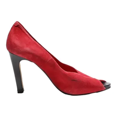LOLA Peep Toe Heels Red Leather Womens UK 4