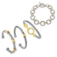 Mytys Cuff Bracelet for Women Two Tone Knot Twisted Bangle Chain Jewelry Set Design Versatile Accessory