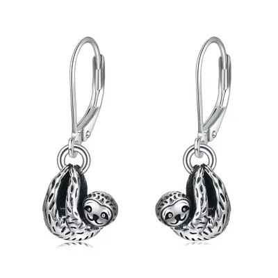 Sterling Silver Sloth Lever-back Earrings