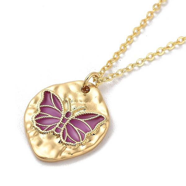 Brass Enamel Cable Chain Butterfly Pendant Necklaces