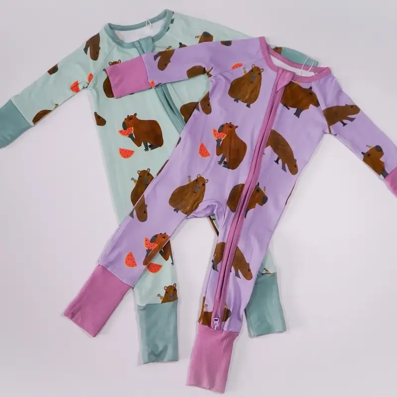 Capybara Zip Baby Pajamas | Ultra-Soft Viscose from Bamboo Blend Sleepwear by Jungle Jams