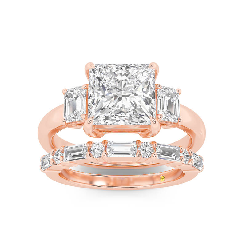 Moonbeam Lab Grown Princess Cut Diamond Engagement Ring with the Cleo Wedding Band | 10K Rose Gold 3 1/2 ct. tw.