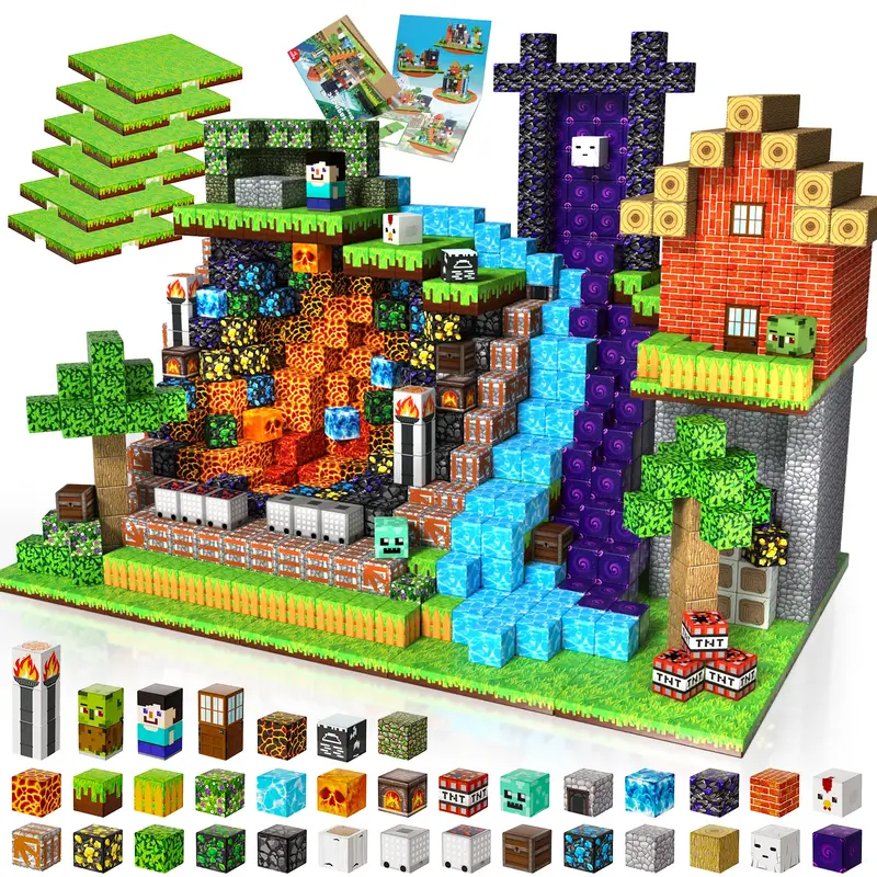 magnetic blocks 200pcs - Magnetic Building Block with 6 Baseplate, Stacking Magnets for Kids, Sensory Toy for Toddlers STEM L...