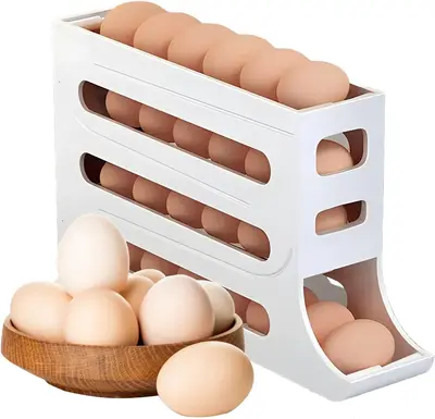 Egg Dispenser Automatic Rolling Egg Tray Organizer - Holds 28 Eggs, Space Saving Refrigerator Egg Roller for Dining Table, Ki...