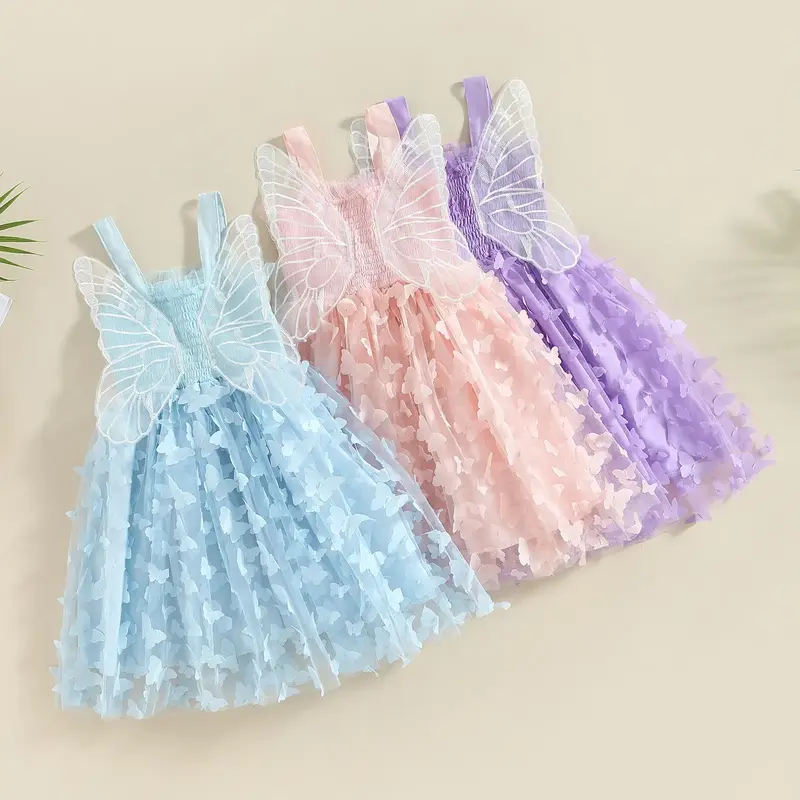 Toddler Baby Girl Butterfly Wings Dress Kids Girls Tulle Butterfly Wing Skirt Princess Sleeveless Birthday Tutu Party Dress