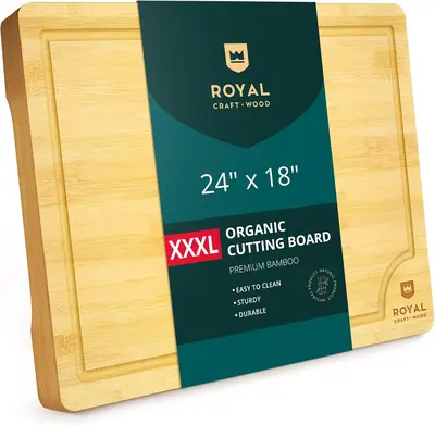 Royal Craft Wood Bamboo Cutting Board – Extra Large Wooden Serving Tray & Chopping Board for Kitchen, Lightweight Cheese Pl...