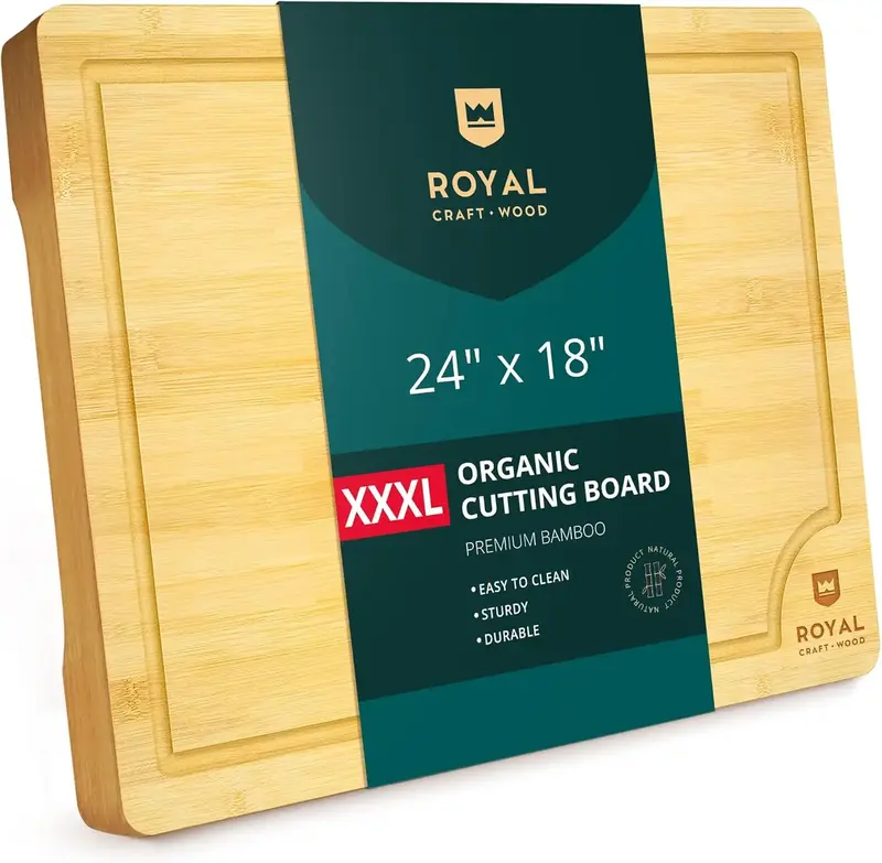 Royal Craft Wood Bamboo Cutting Board – Extra Large Wooden Serving Tray & Chopping Board for Kitchen, Lightweight Cheese Pl...
