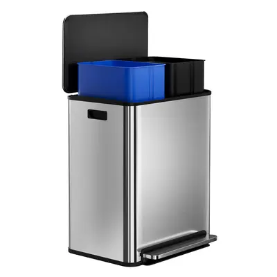 Garvee 60L/16 Gal Hands-Free Kitchen Trash Can, 2×8 Gal Pedal Trash Bin with Removable Baskets, Stainless Steel Garbage Can ...