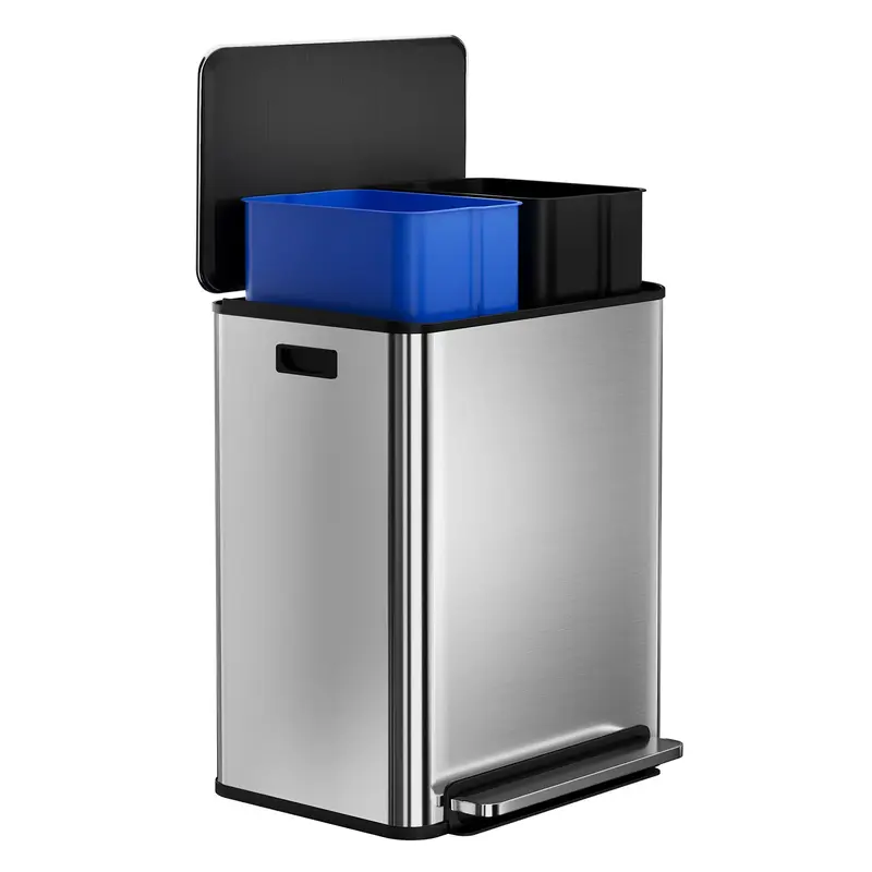 Garvee 60L/16 Gal Hands-Free Kitchen Trash Can, 2×8 Gal Pedal Trash Bin with Removable Baskets, Stainless Steel Garbage Can ...