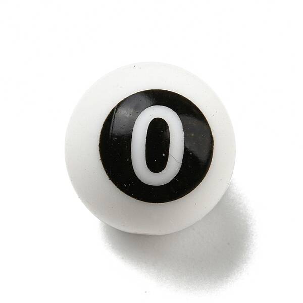 Round with Black Number 0 Silicone Focal Beads