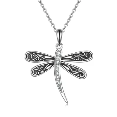 Sterling Silver Cubic Zirconia Dragonfly Pendant Necklace