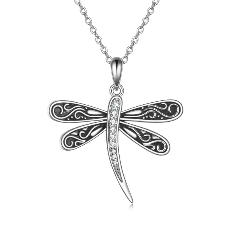 Sterling Silver Cubic Zirconia Dragonfly Pendant Necklace