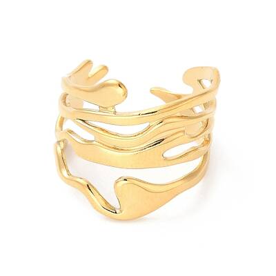 Ion Plating(IP) 304 Stainless Steel Twist Wave Open Cuff Ring for Women