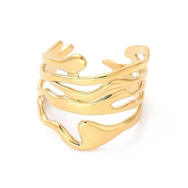 Ion Plating(IP) 304 Stainless Steel Twist Wave Open Cuff Ring for Women