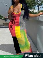 【Plus Size】 Patchwork Print Cami Dress, Casual Sleeveless Dress for Daily Wear, Women's Plus Clothing for All Seasons