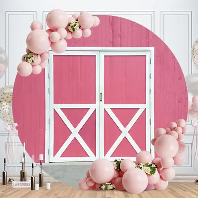 White Door Pink Wood Round Wedding Decro Backdrop - Aperturee