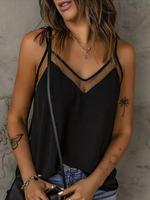 Women's Plain Contrast Mesh Sheer Cami Top, Casual Adjustable Spaghetti Strap Top for Summer, Women's Clothing for Daily Wear...