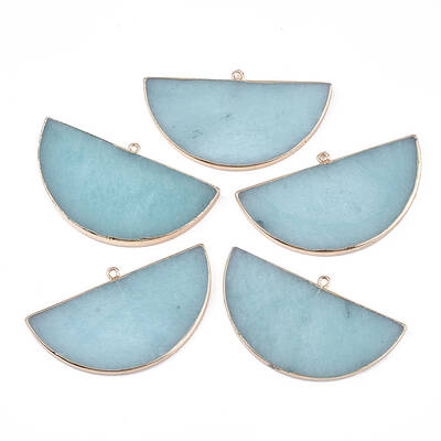 Electroplate Natural White Jade Semi Circle Pendants