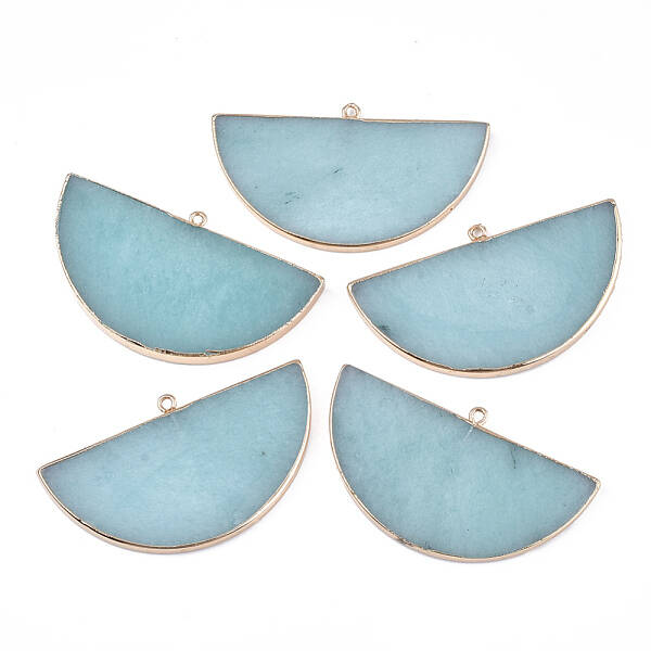Electroplate Natural White Jade Semi Circle Pendants
