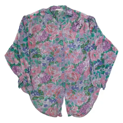 Womens Printed Blouse Purple Collared Long Sleeve Viscose Floral L
