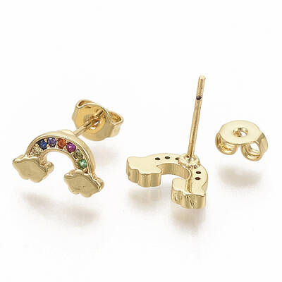 Brass Micro Pave Colorful Cubic Zirconia Stud Earrings