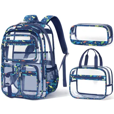 Fimibuke Waterproof Clear Backpack 3PCS Set with Lunch Box & Pencil Case β Lightweight School Backpack Stadium Approved for...