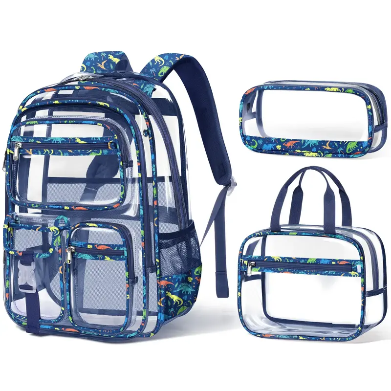 Fimibuke Waterproof Clear Backpack 3PCS Set with Lunch Box & Pencil Case – Lightweight School Backpack Stadium Approved for...