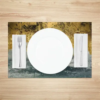 Gold Grey Abstract Fabric Dining Set Of 4 Placemats - Aperturee