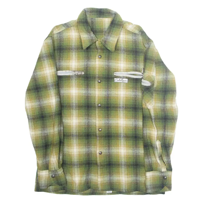 CARLO JAWS Mens Flannel Shirt Green Plaid Long Sleeve M