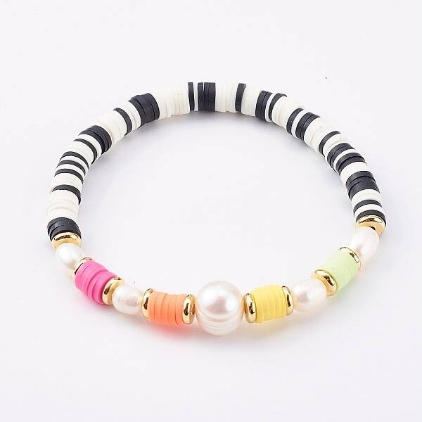 Polymer Clay Heishi Beaded Stretch Bracelets