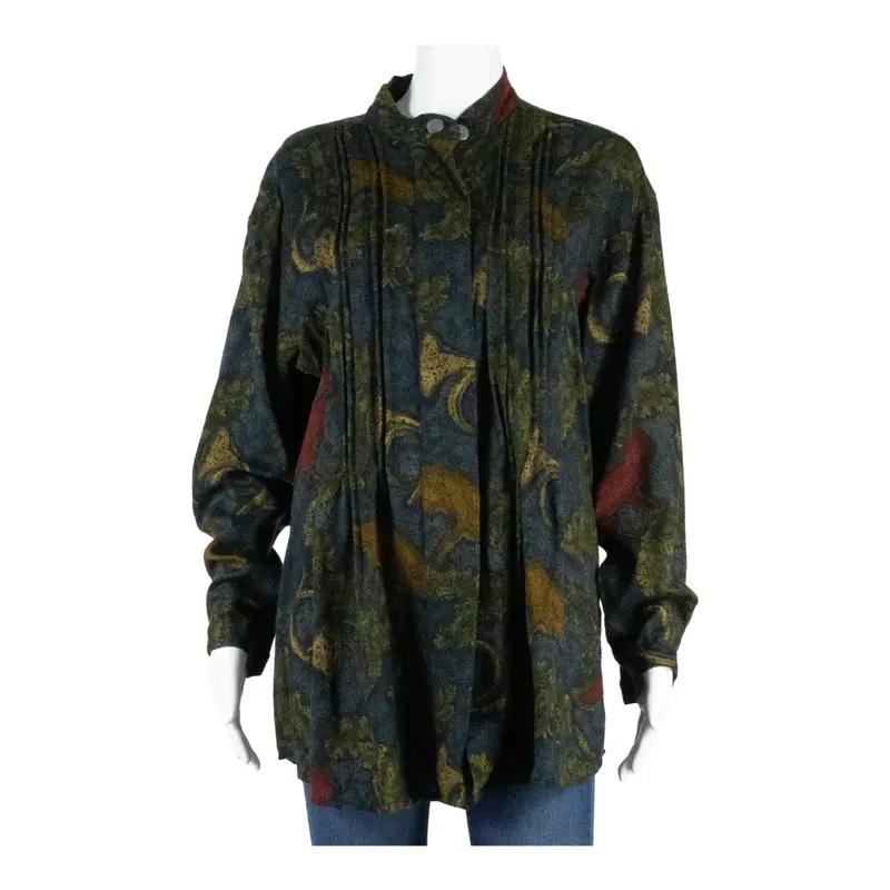 ADMONT Womens Printed Blouse Blue Long Sleeve Crazy Pattern XL