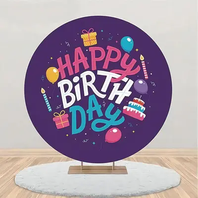 Dark Purple Balloon Cake Round Birthday Backdrop - Aperturee