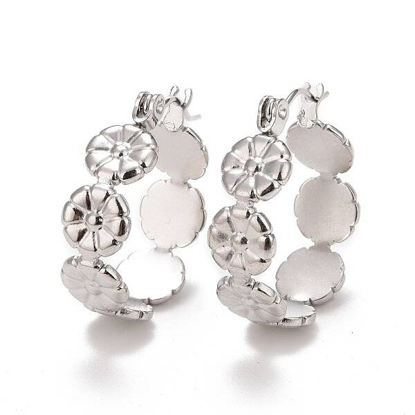 Non-Tarnish Flower 304 Stainless Steel Hoop Earrings for Women