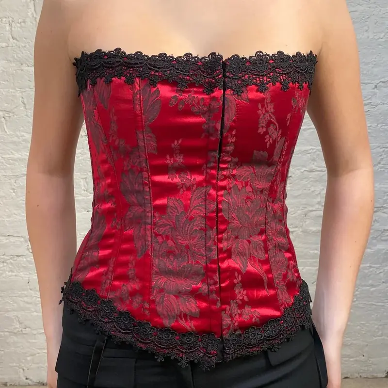 Shirley Of Hollywood Lace Corset - Small Red Cotton Blend