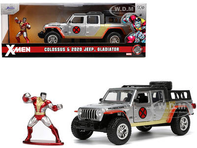 2020 Jeep Gladiator Pickup Truck Silver and Colossus Diecast Figurine X-Men Marvel Hollywood Rides Series 1/32 Diecast Mo...