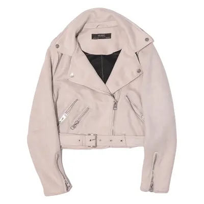 ZARA Cropped Biker Jacket Pink Faux Suede Womens M