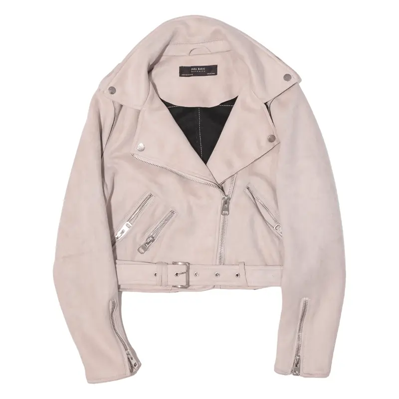 ZARA Cropped Biker Jacket Pink Faux Suede Womens M