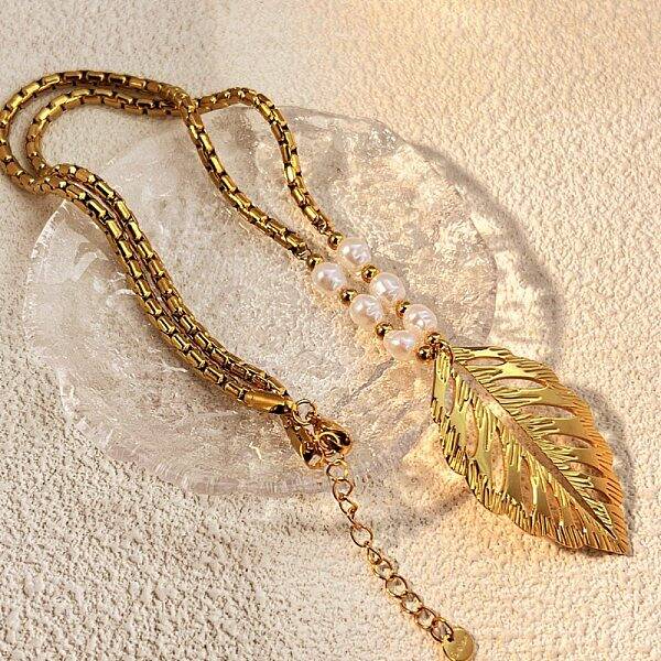 304 Stainless Steel Leaf Pendant Necklaces for Women