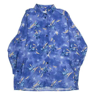 COLDOR Womens Hawaiian Shirt Blue Floral Long Sleeve XL