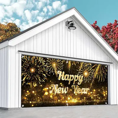 Aperturee Gold Sparks Bokeh 2025 New Year Garage Door Banner
