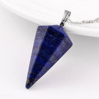 Cone Pendulum Platinum Tone Brass Lapis Lazuli Pendants