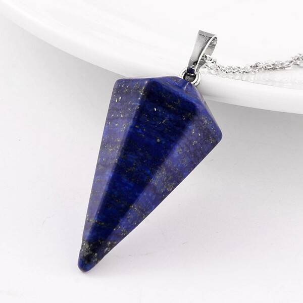 Cone Pendulum Platinum Tone Brass Lapis Lazuli Pendants