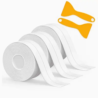 Bath & Kitchen Caulk Tape Sealant Strip, 3 Counts PVC Self Adhesive Tub & Wall Sealing Tape Caulk Sealer Tools, Work Equipme...
