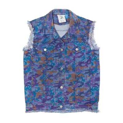 STEVE YONI BLUE Distressed Gilet Blue Camouflage Denim Womens XS