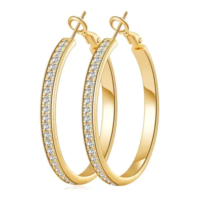 Sterling Silver with Yellow Gold Plated Moissanite Round Hoop Earrings