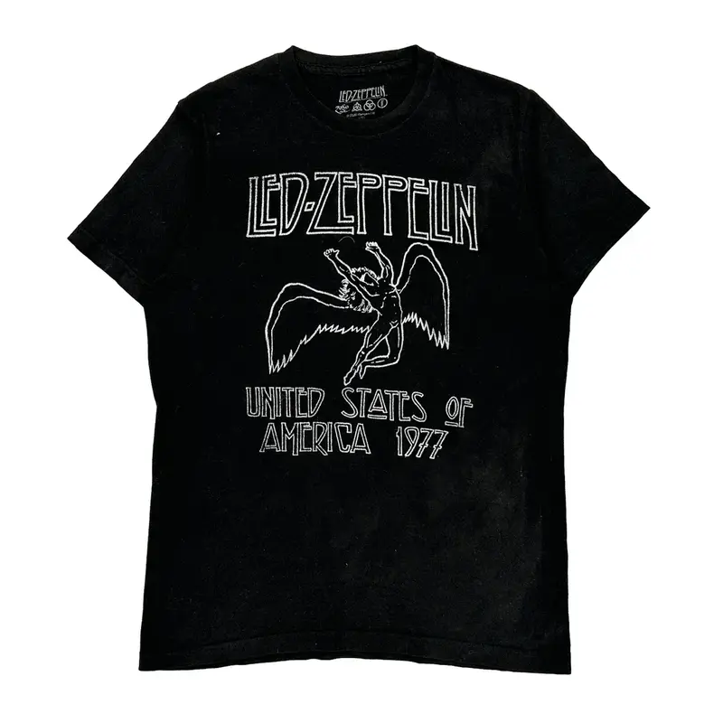 1977 Usa Led Zeppelin Band T-Shirt - Medium Black Cotton