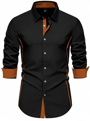 Men's Contrast Binding Button Front Shirt, Summer Outfits 2024, Regular Fit Casual Streetwear Colorblock Long Sleeve Collar ...