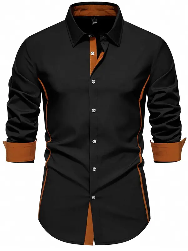 Men's Contrast Binding Button Front Shirt, Summer Outfits 2024, Regular Fit Casual Streetwear Colorblock Long Sleeve Collar ...